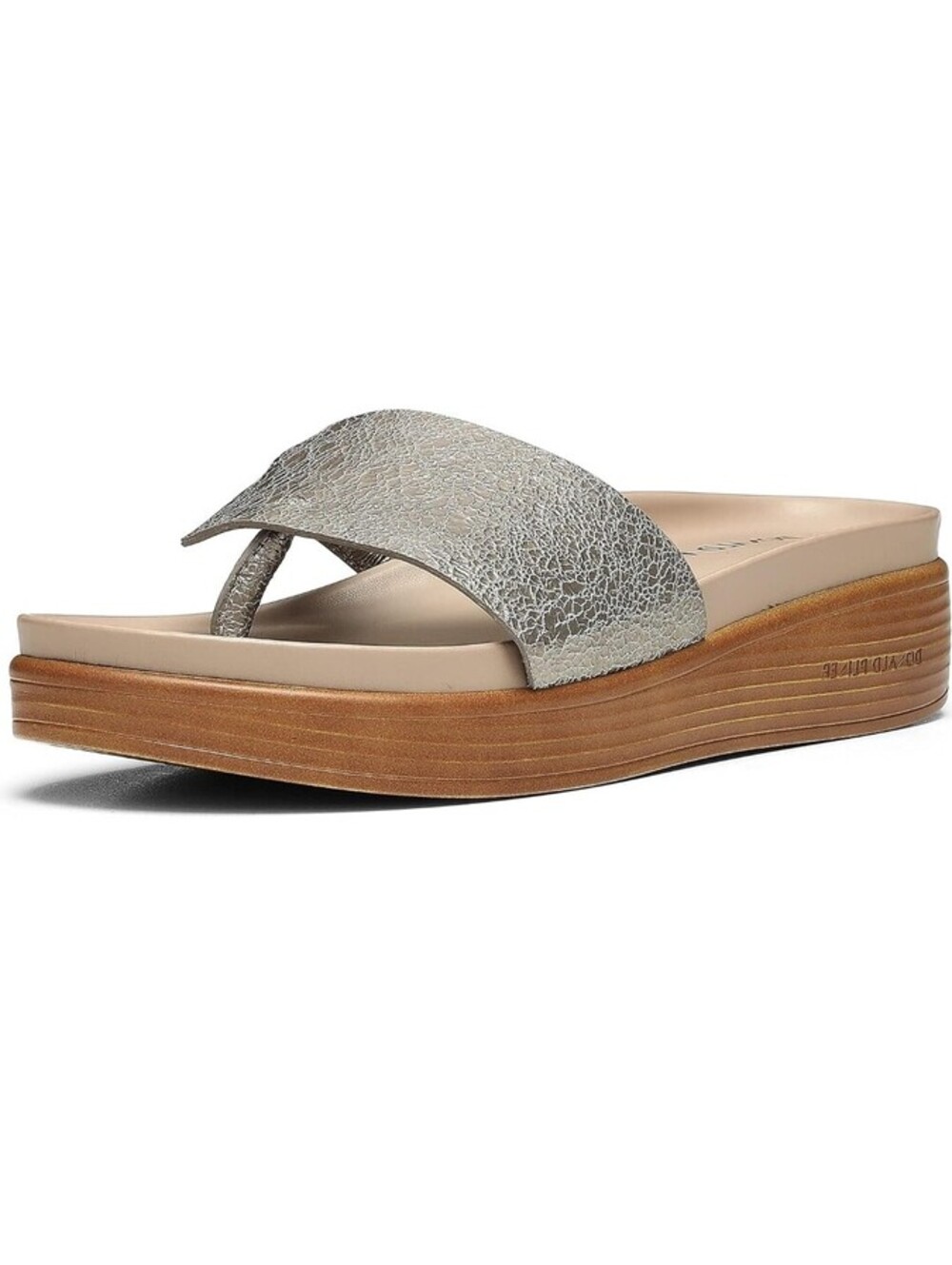 Donald Pliner Metallic Silver Leather Platform Thong Sandals 8.5 NIB